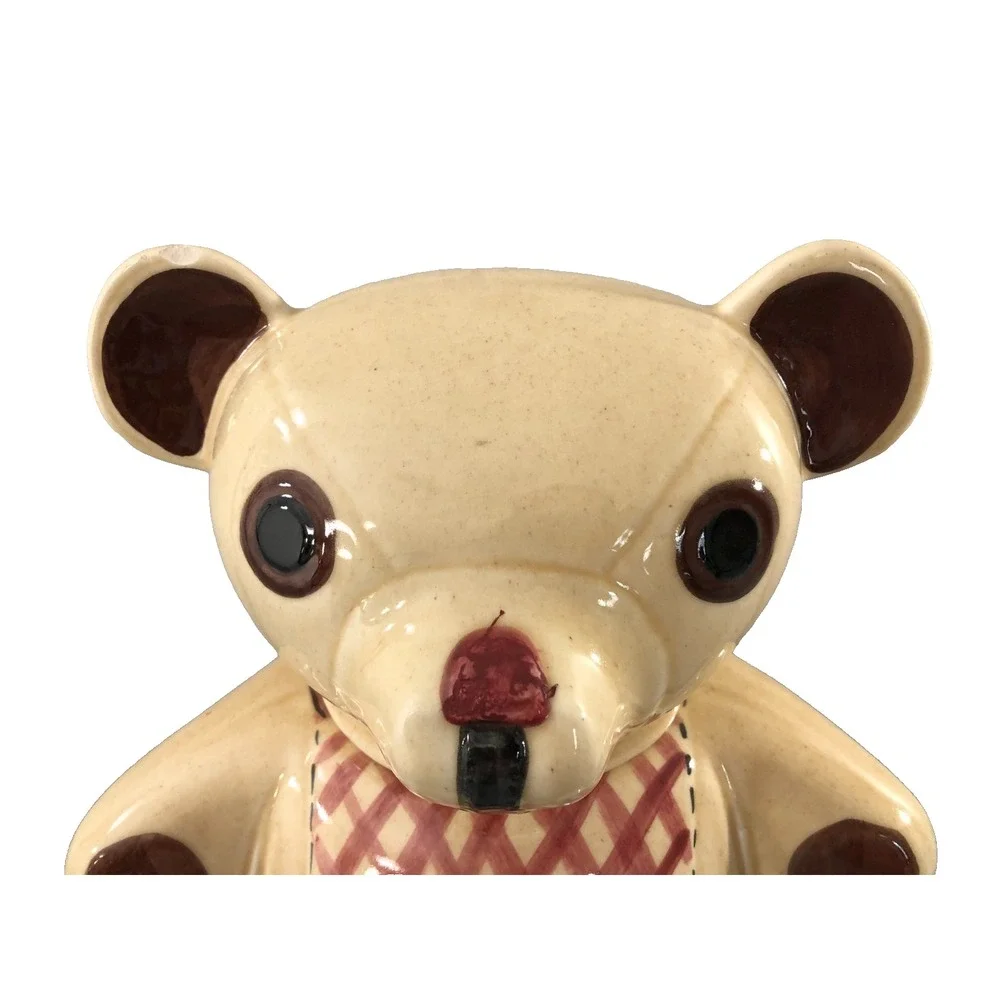 Teddy Bear Cookie Jar Tan Brown‎ Red Sweets Snacks Kitchen